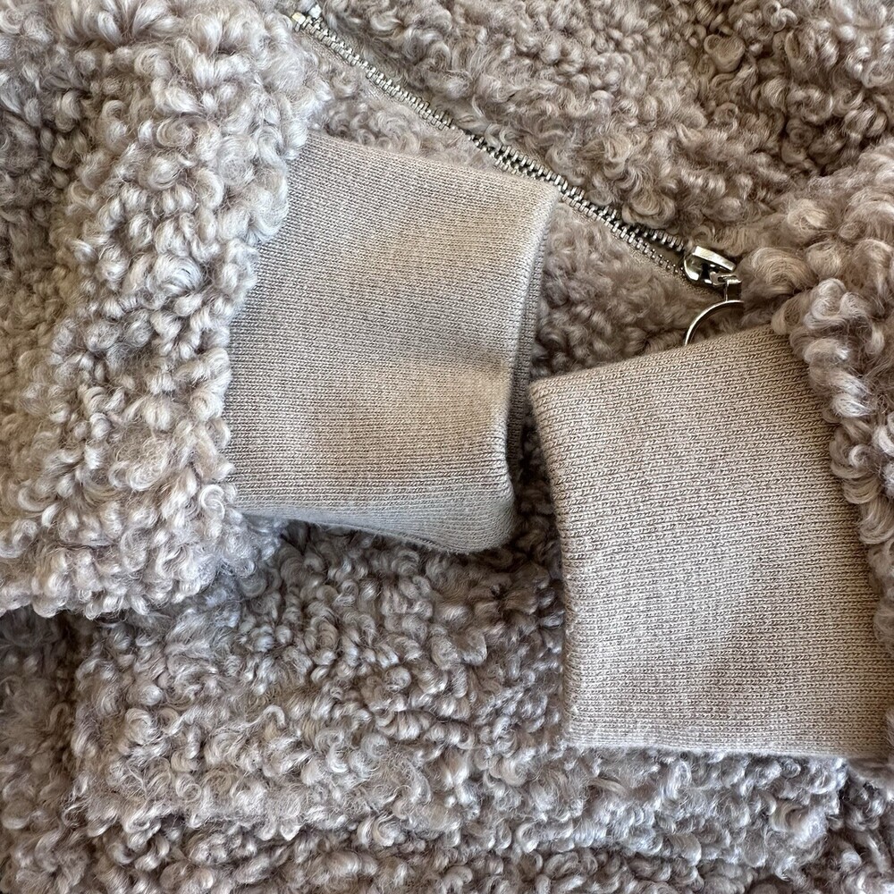 Garage Beige Shearling Full Zip Collared Short Jacket with Zipped Pockets P/S - Picture 5 of 9